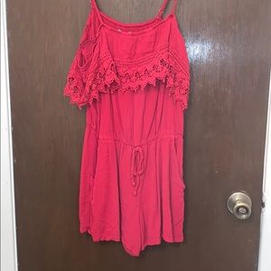Off the shoulder red romper